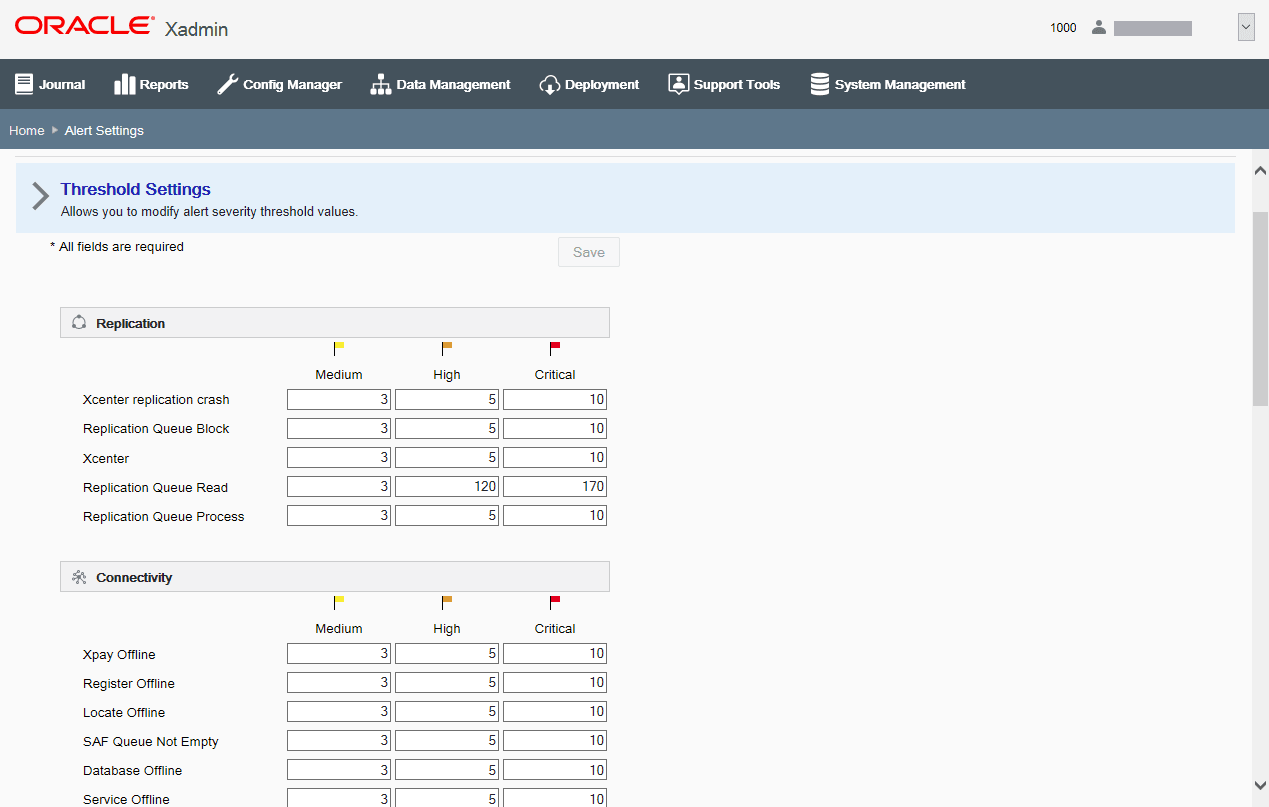 Alert Threshold Settings