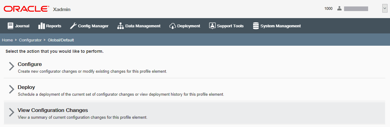 Configure Action page