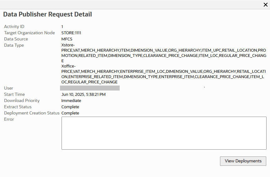 Data Publisher Request Detail Window