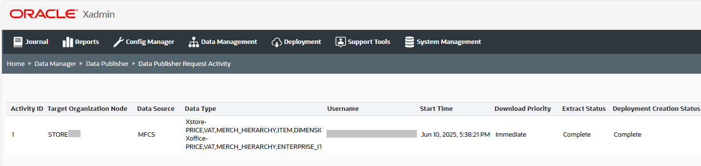 Data Publisher Request Activity Page