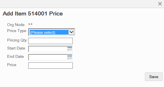 Add Item Price window Add Item Price window