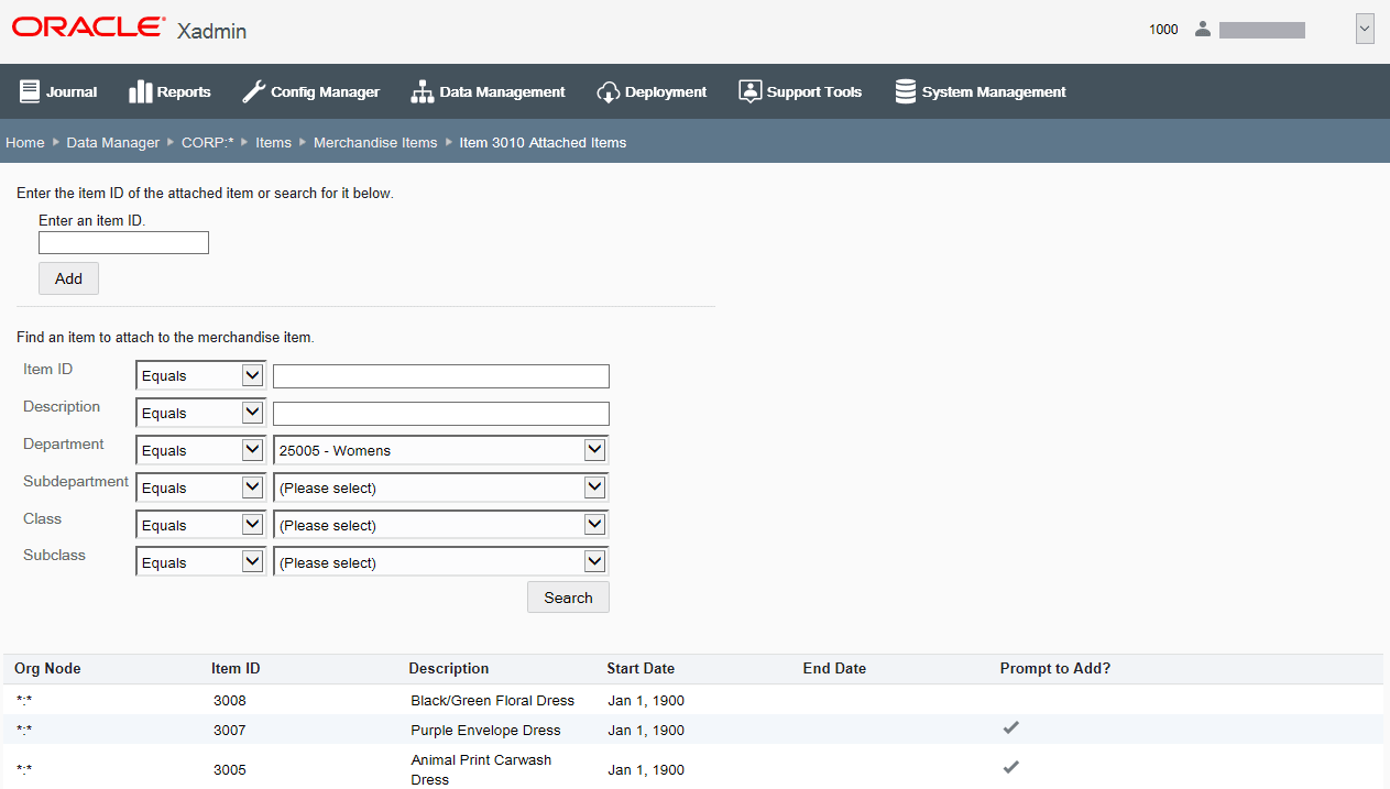Attached Items page Attached Items page