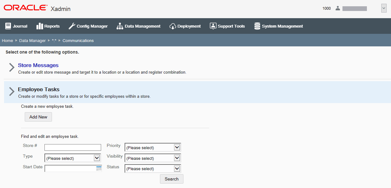 Employee Tasks page Employee Tasks page