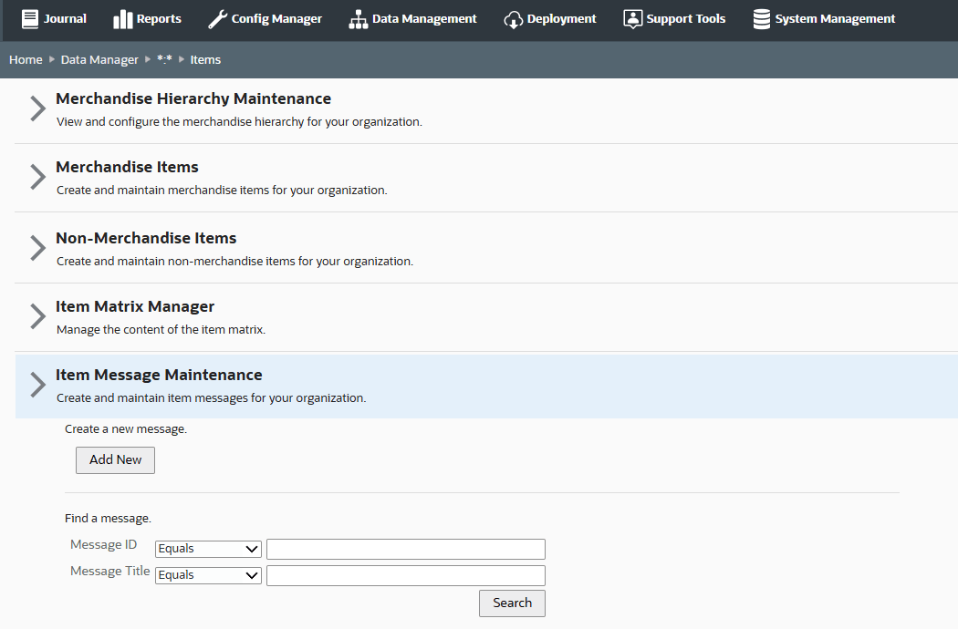Item Message Maintenance Item Message Maintenance