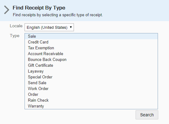 Receipt Search by Type Receipt Search by Type