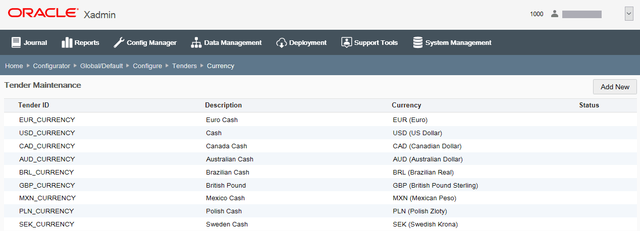 Tender Maintenance page Tender Maintenance page