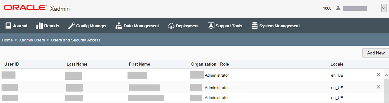 Users and Security Access Page