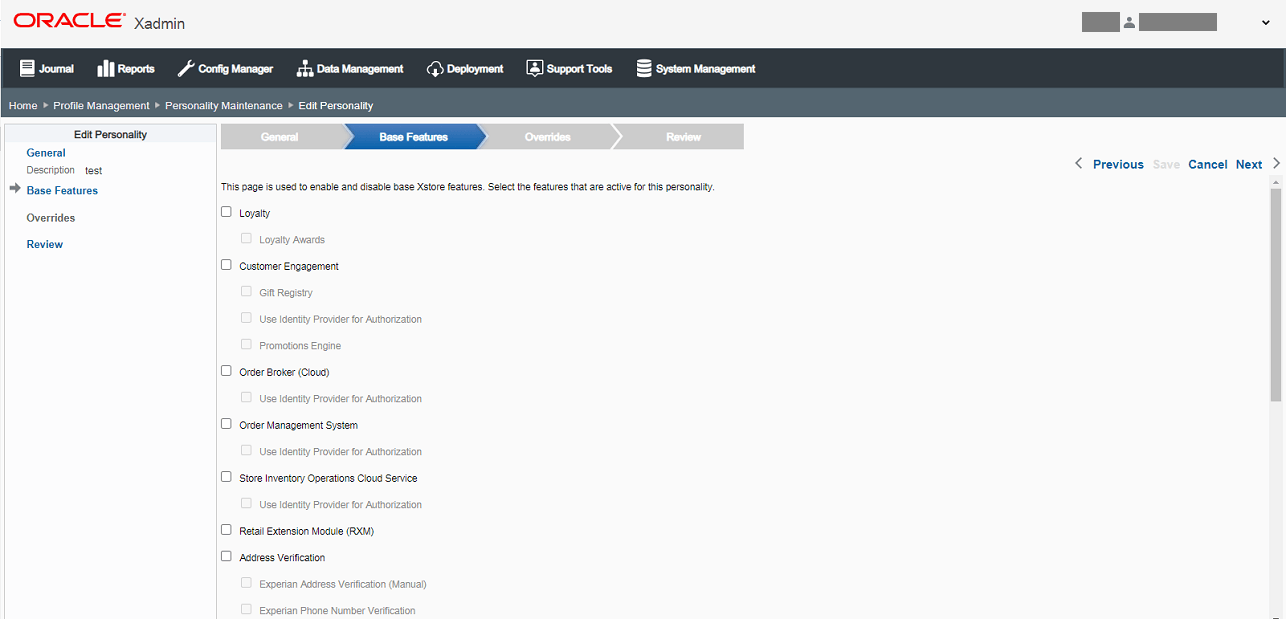 Personality Maintenance — Base Feature Personality Maintenance — Base Feature