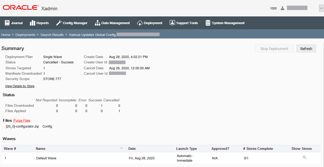 Deployment Summary page Deployment Summary page