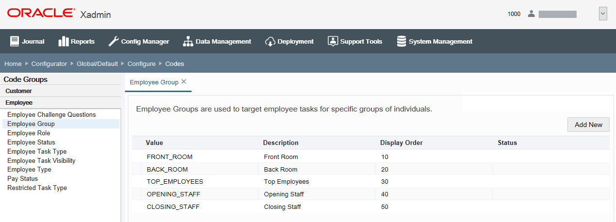Employee Group tab Employee Group tab