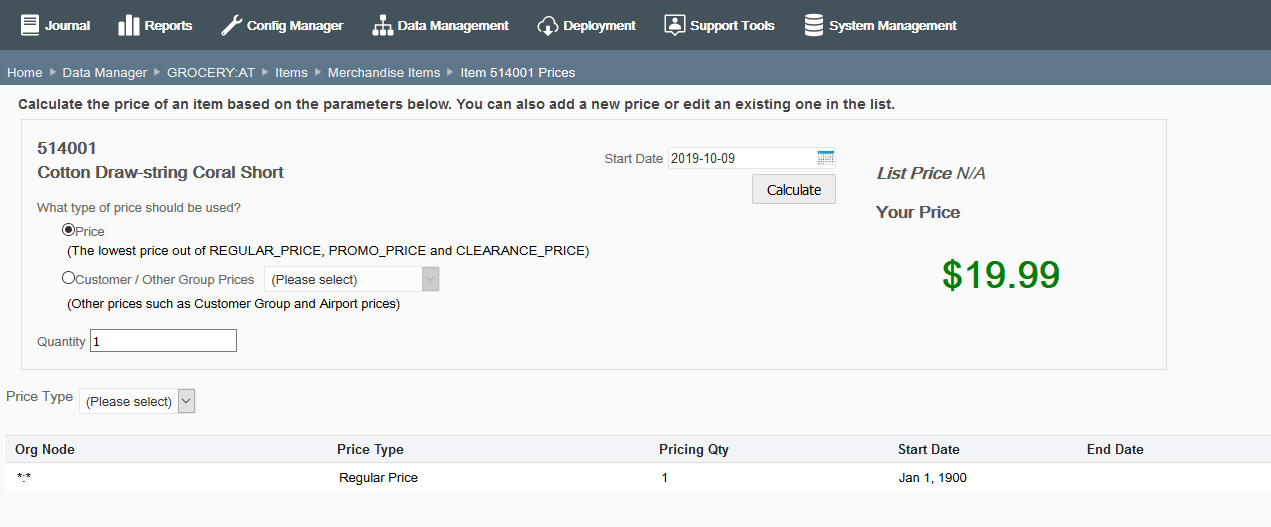 Item Prices page Item Prices page