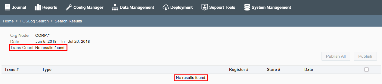 POSLog Search - No Results POSLog Search - No Results
