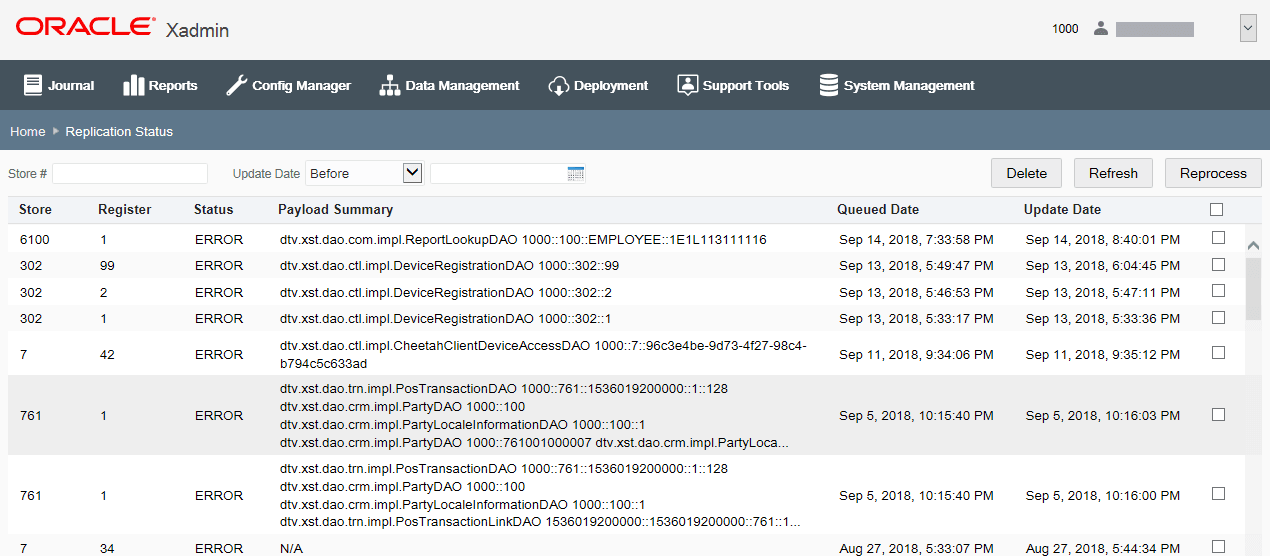 Replication Status page Replication Status page