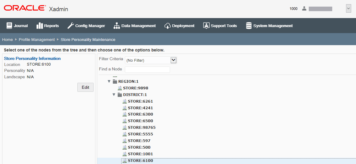 Store Personality Maintenance - Store Node Selected Store Personality Maintenance - Store Node Selected