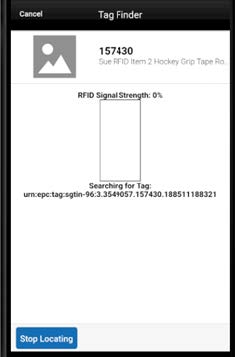 RFID Tag finder screen RFID Tag finder screen