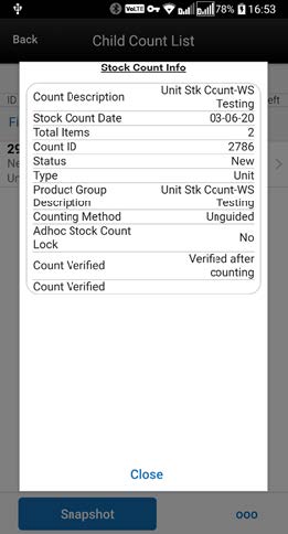 Stock Count Info Screen Stock Count Info Screen