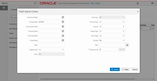 Ticket Search Criteria Screen Ticket Search Criteria Screen