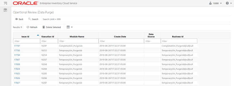 Data Purge Screen Data Purge Screen
