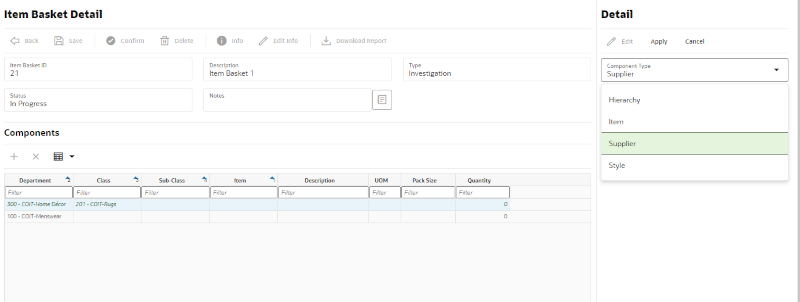 Item Basket Detail Screen