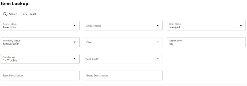 Search Mode: Inventory Status - Unavailable