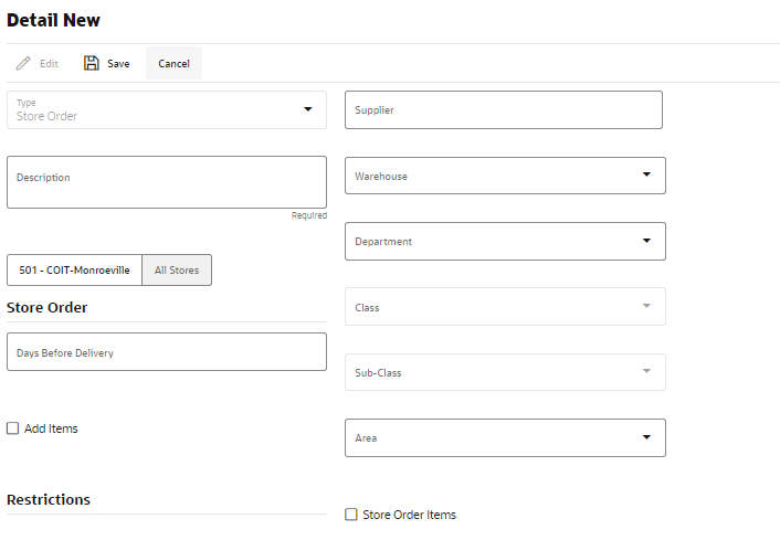 Product Groups Detail - Store Order