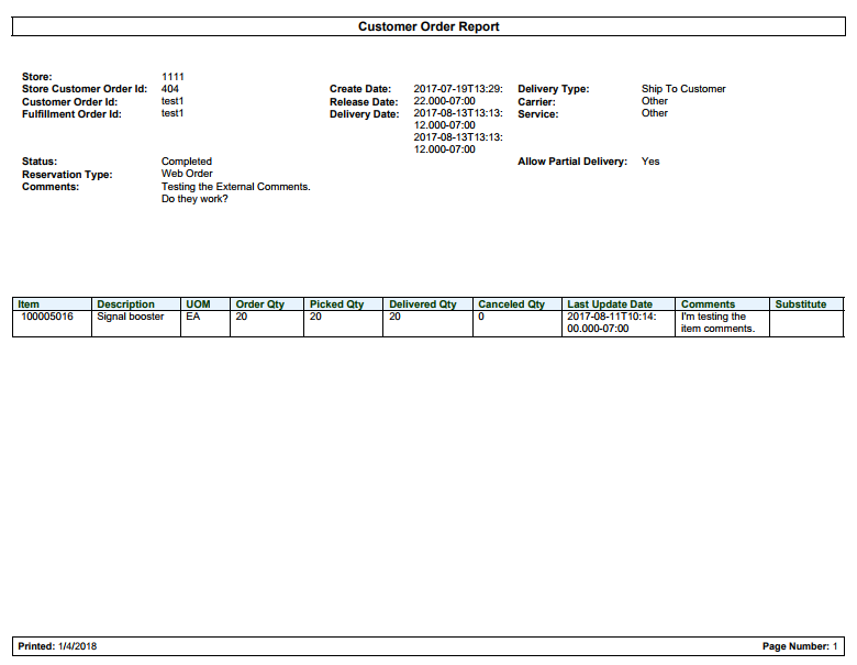 Customer Order Report Customer Order Report