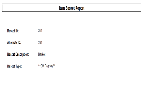 Item Basket Report Item Basket Report