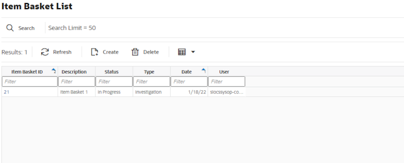 Item Basket List Screen Item Basket List Screen