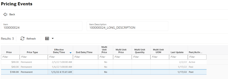 Pricing Events Screen Pricing Events Screen