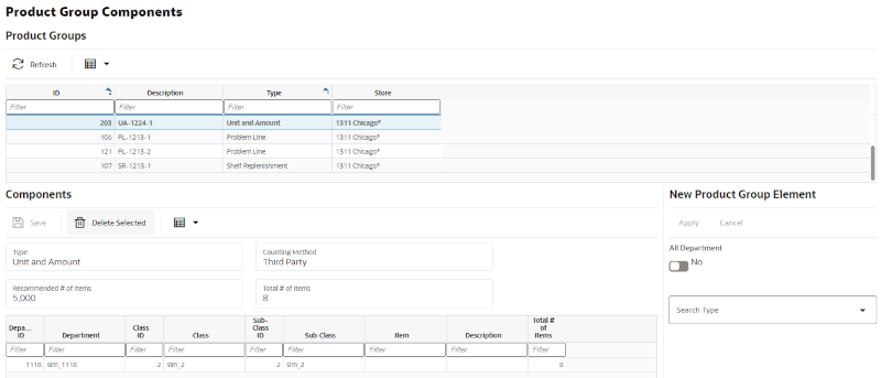Product Group Components Screen