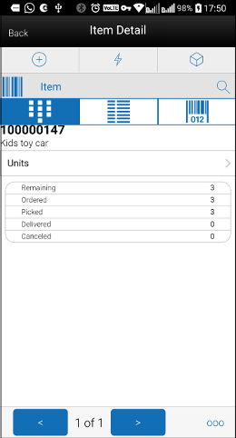 Item Detail (Customer Order Deliveries) Screen