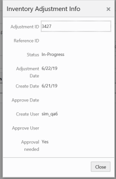 Inventory Adjustment Info Popup