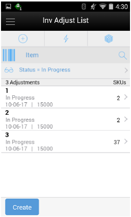 Inv Adjust List Screen