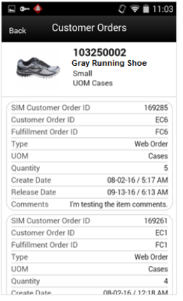 Customer Orders Screen Customer Orders Screen