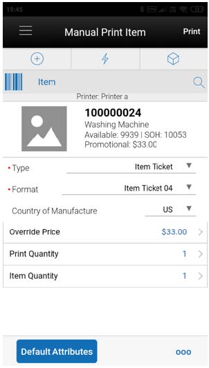 Manual Print Item Screen