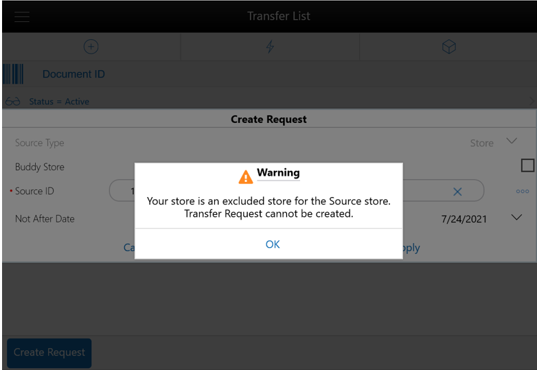Create Request screen