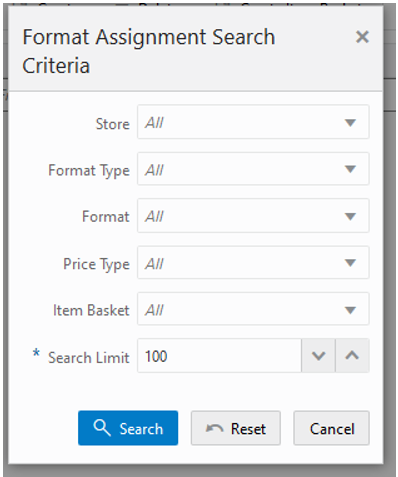 Format Assignment Search Criteria screen