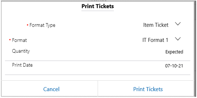 Print Tickets screen