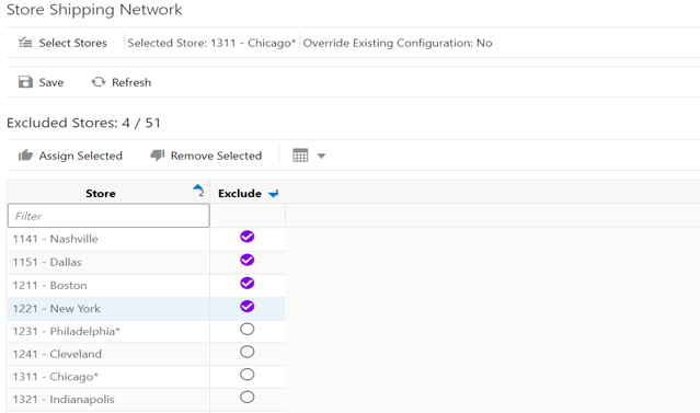 Store Shipping Network screen
