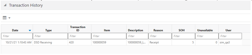 Transaction History screen Transaction History screen