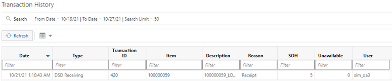 Transaction History screen Transaction History screen