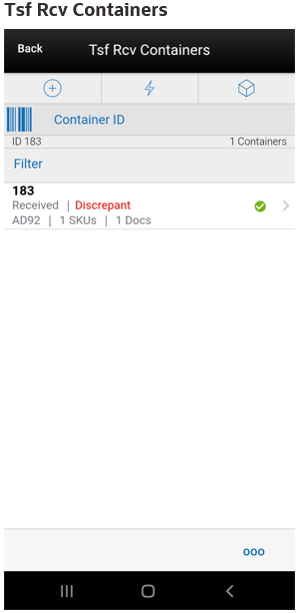 Tsf Rcv Containers screen Tsf Rcv Containers screen