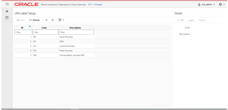UIN Label Setup screen UIN Label Setup screen