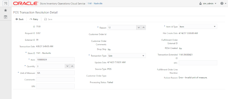 POS Transaction Resolution Detail