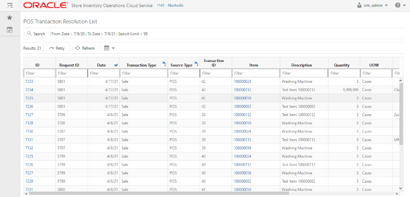 POS Transaction Resolution List