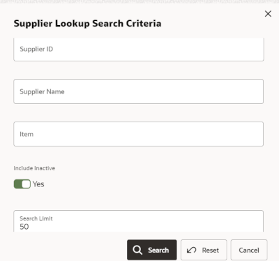 Supplier Lookup Search Criteria