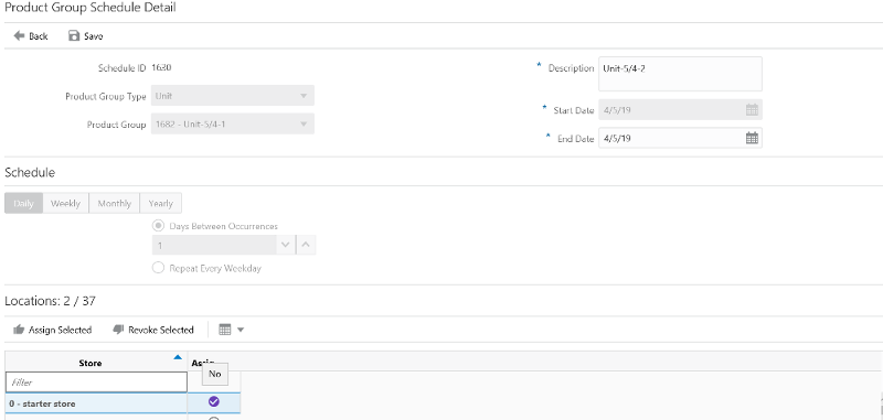 Product Group Schedule Detail Screen Product Group Schedule Detail Screen