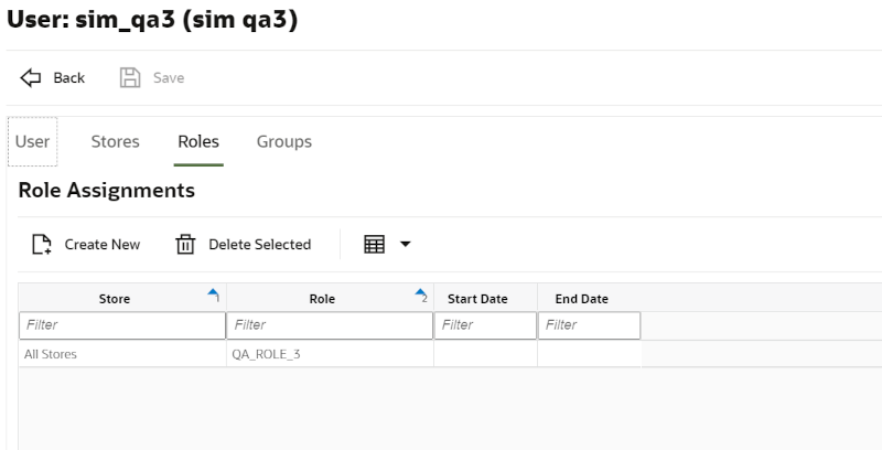 User Detail (Roles) Screen