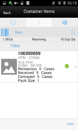 Container Items Screen Container Items Screen