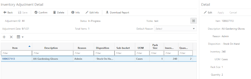 Inventory Adjustment Detail Screen Inventory Adjustment Detail Screen